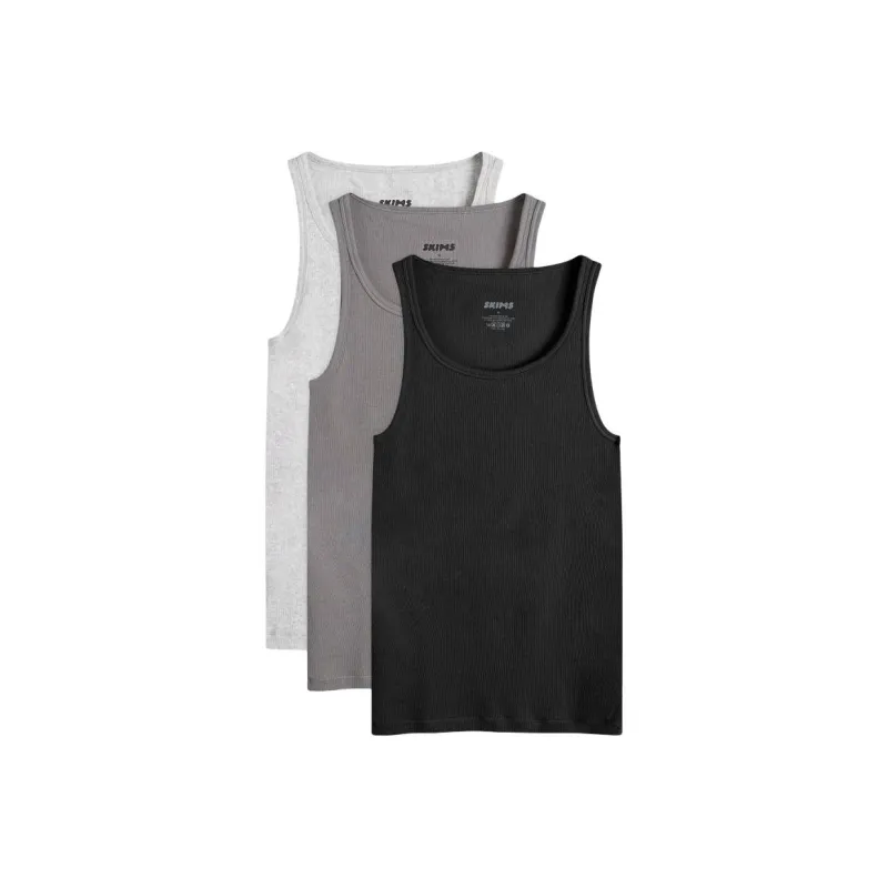 SKIMS Tank Top Men's 3 Pack 3 Pack Light Gray+Dark Gray+Black-0