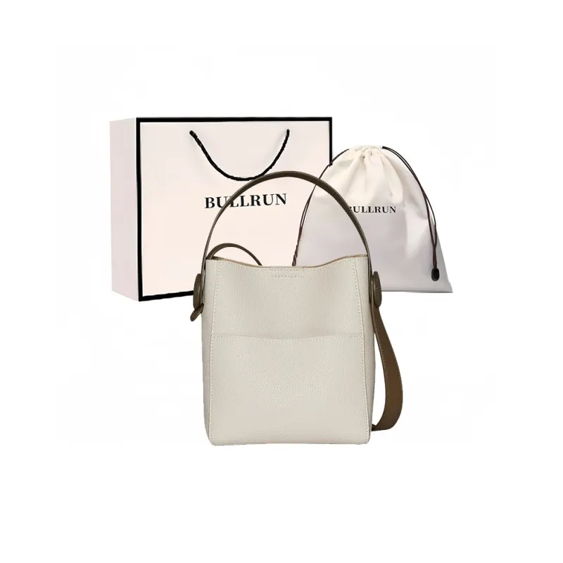 Bullrun Cow Leather With Synthetic Leather Bucket Bag Handbag Women's Ecru-0