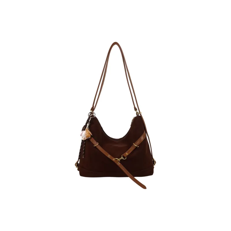 Yalu Velour Shoulder Bag Regular Women's Brown/Black/Coffee-7
