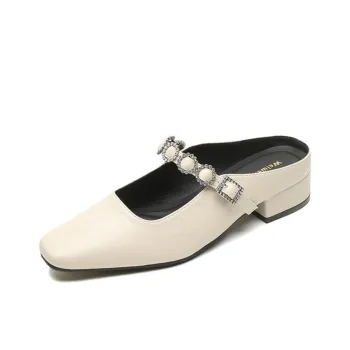 Than Than Me Rubber Sole Slip Resistant Closed Toe Slippers Women's Apricot