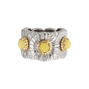 BUCCELLATI 925 Sterling Silver Palladium-Plated Gold-Plated Agate Diamond Color Stone Rings Unisex Silver