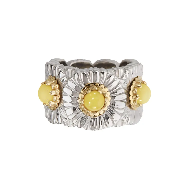 BUCCELLATI 925 Sterling Silver Palladium-Plated Gold-Plated Agate Diamond Color Stone Rings Unisex Silver-0