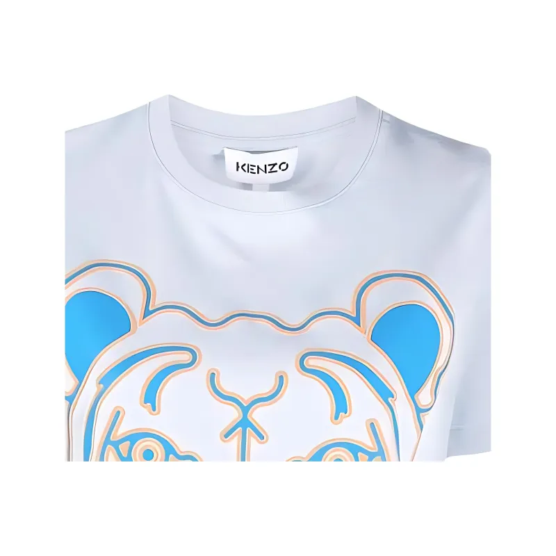 KENZO Neon Tiger Print Pullover Short Sleeved T Shirt Women's White Blue-4