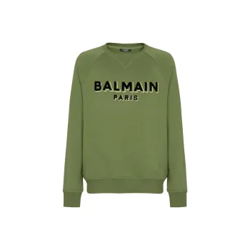 BALMAIN Logo-flocked Cotton Sweatshirt