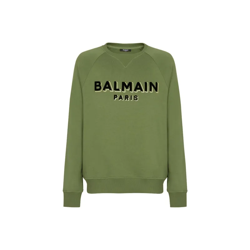 BALMAIN Logo-flocked Cotton Sweatshirt-0