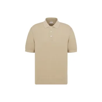 DIOR Beige Cotton And Silk Piqué Polo Shirt Men's Beige