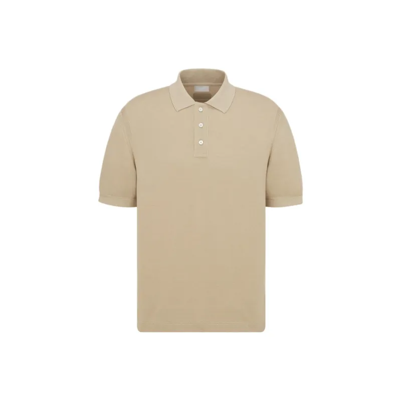 DIOR Beige Cotton And Silk Piqué Polo Shirt Men's Beige-0