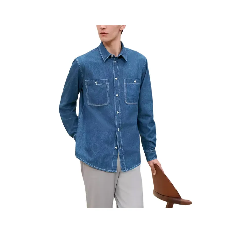 HERMES FW24 Shirt Men's Washable Indigo-0