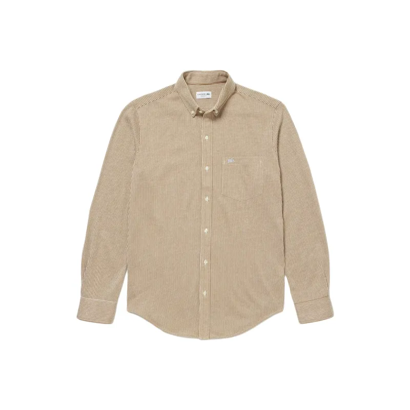 LACOSTE Striped Jersey Shirt Shirt Men's Beige-0
