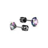 Black Colored Zircon-Iridescent Starry Stud Earrings (5MM)