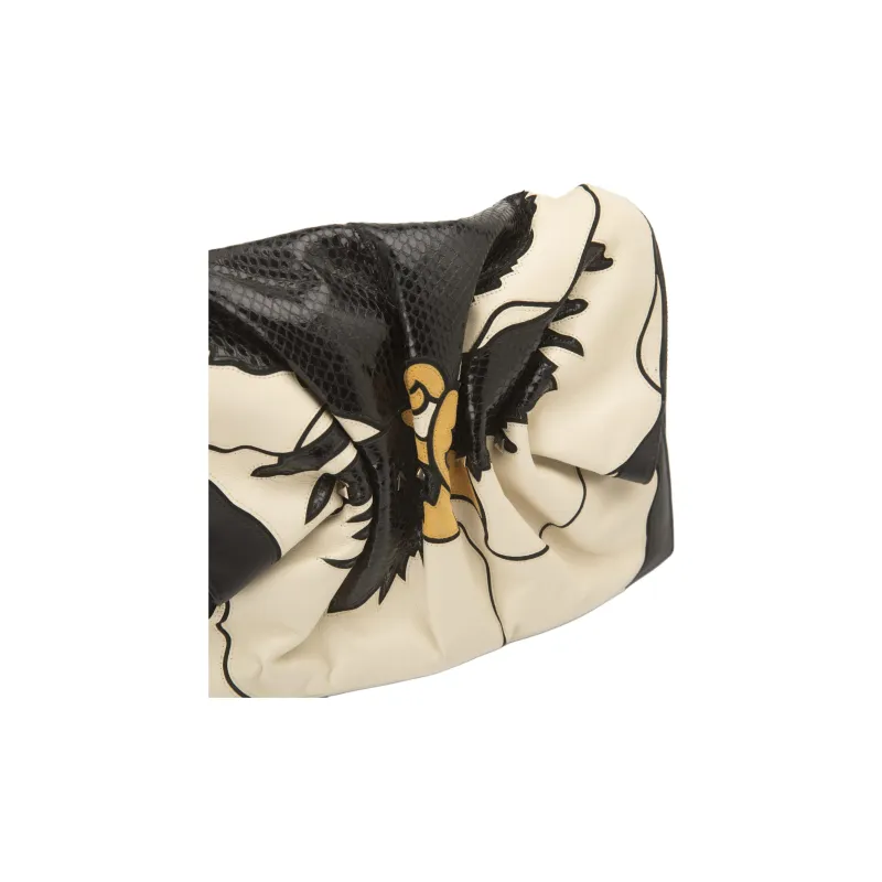 Valentino Cow Leather Shoulder Bag Large Size Women's Black & White-4
