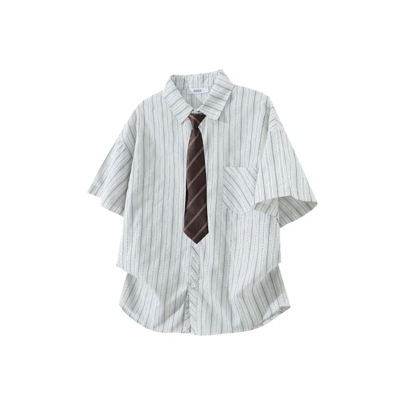 OGEK Shirt Unisex White Blue Comes With Random Print T Shirt+Brooch-7