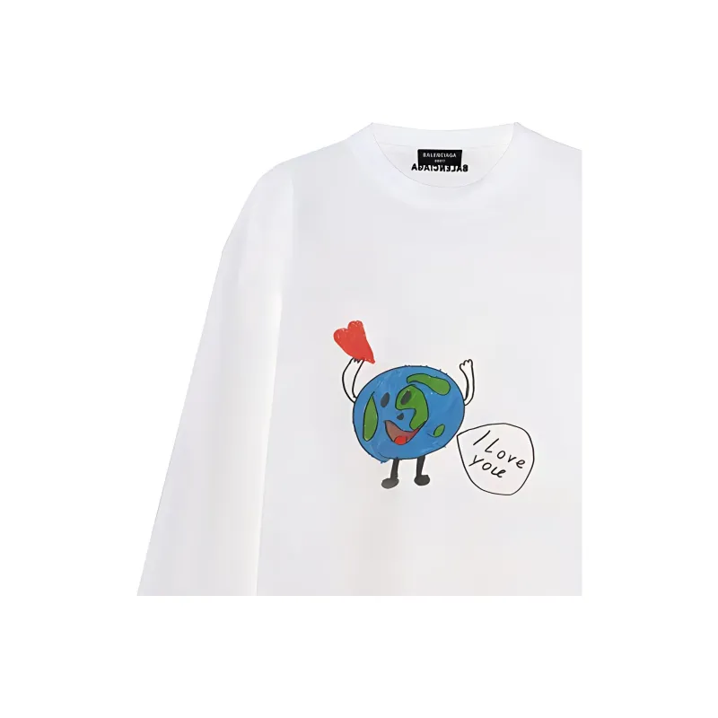 Balenciaga World Long Sleeve T Shirt 'White/Black/Multicolor'-2