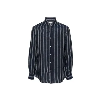 Brunello Cucinelli Striped Chambray Linen Shirt