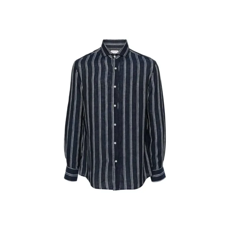 Brunello Cucinelli Striped Chambray Linen Shirt-0