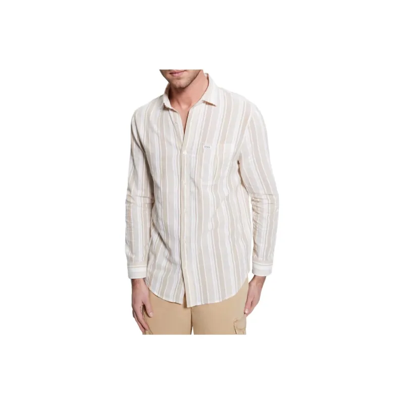 GUESS Collins Striped Pocket Shirt Shirt Men's Beige-0