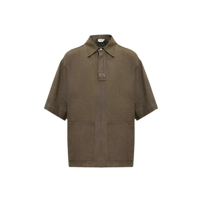 Alexander McQueen Logo Embroidered Short Sleeved Denim Polo Shirt-0
