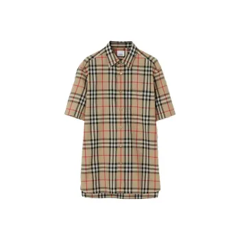 Burberry Check Cotton Shirt Shirt Men's Beige