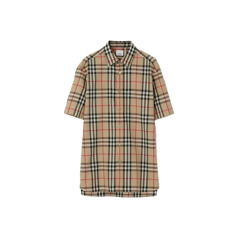 Burberry Check Cotton Shirt Shirt Men's Beige-0