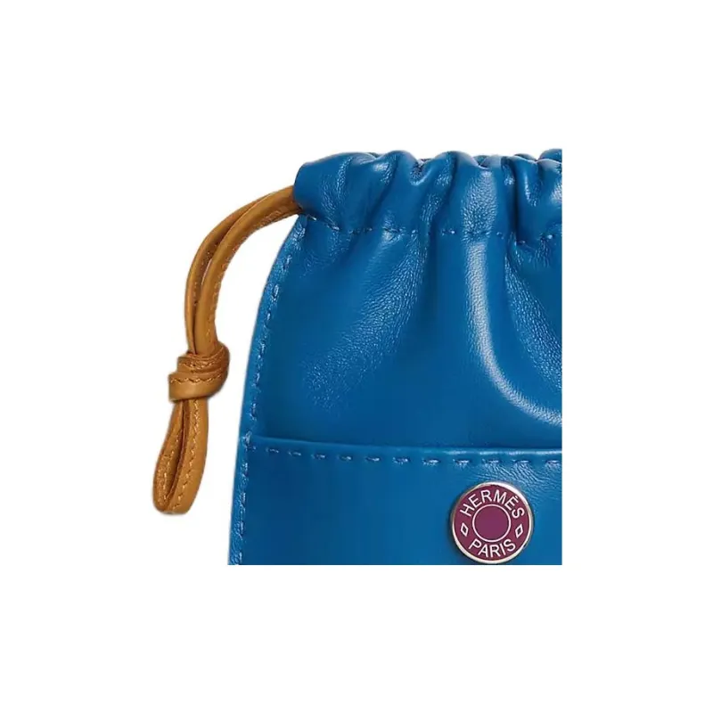 HERMES Pilo Milo Lambskin Swift Calfskin Cell Phone Pouch Women's French Blue/Beige/French Blue/Silver Orchid Purple-4