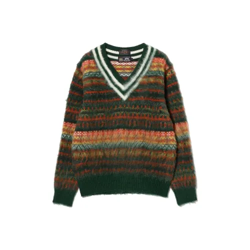 Beams x Gim PLUS Shaggy Fair Isle Sweater Men's Green