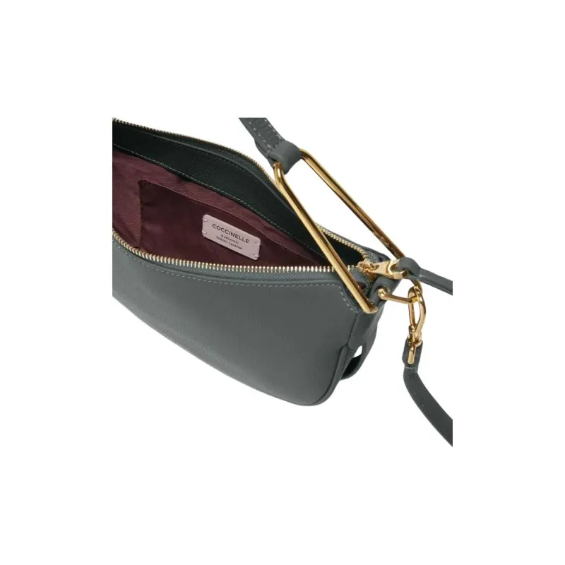 COCCINELLE Grained Leather Shoulder Bag Crossbody Bag Handbag Small Size Women's Feather Skirt Sweet Blue/Green-3