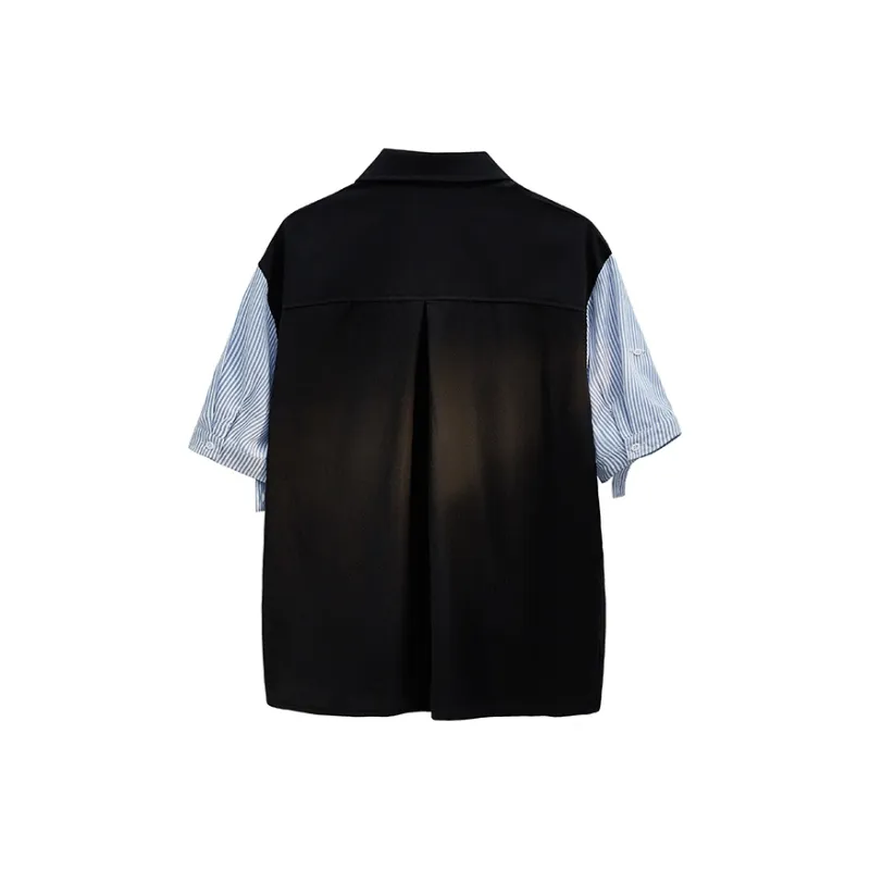 UF9193 Mock Two Piece Patchwork Stripes Men's Summer OOTD Commute Outfit Men's-0