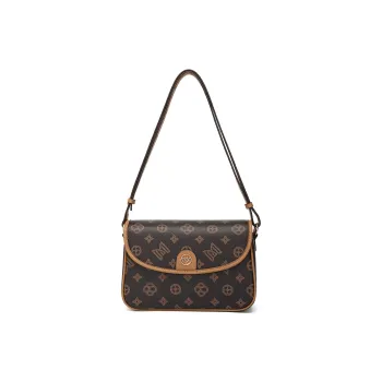 MEXICAN Polyvinyl Chloride Leather Shoulder Bag Women's Dark Brown/Ecru