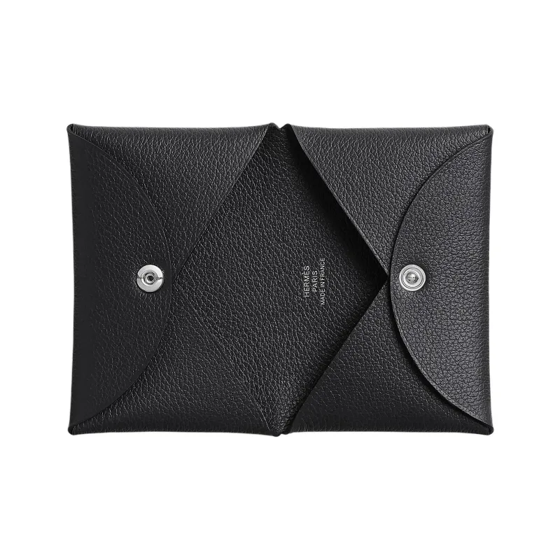 HERMES Calvi Evercolor Calfskin Card Holder Women's 3Y Caban Black Cloth-1