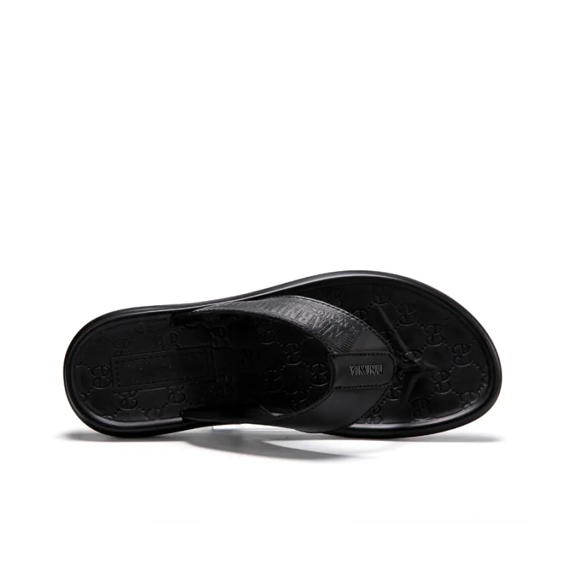 Eminu Rubber Sole Slip Resistant Flip Flops Men's Black-4