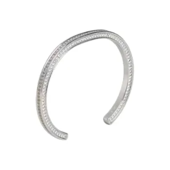 CELINE Rhinestone Metal Bangles Women's Silver