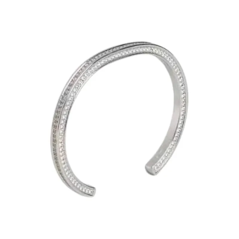 CELINE Rhinestone Metal Bangles Women's Silver-0