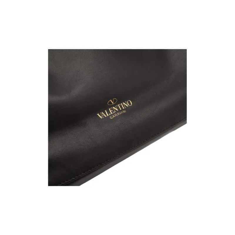 Valentino Cow Leather Shoulder Bag Large Size Women's Black & White-6