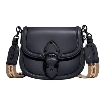 COACH Beat Leather Saddle Bag Shoulder Bag Crossbody Bag Medium Size Women's Black