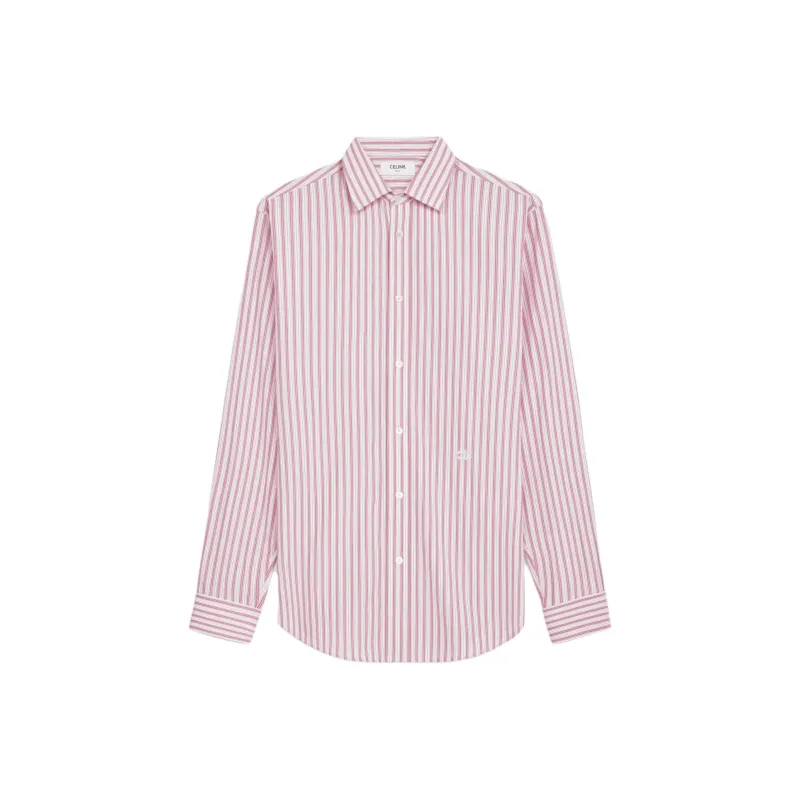 CELINE Striped Logo Embroidered Long Sleeve Shirt-0