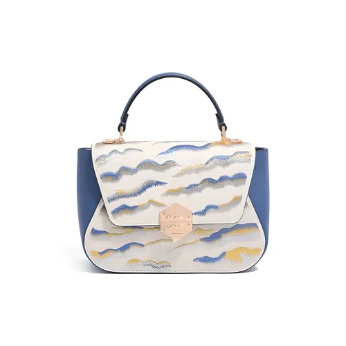 Forever Lucky Cow Leather Shoulder Bag, Crossbody Bag, Handbag Women's Elite Blue/Light Camel
