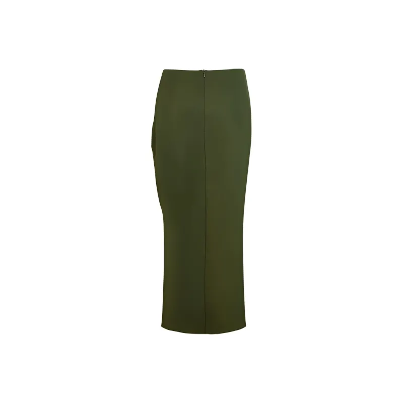 URBAN REVIVO Casual Long Skirt Women's Dark Brown Green-1