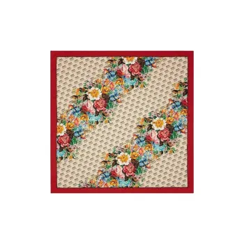 GUCCI Logo Motif Floral Print Silk Scarf