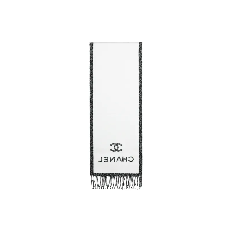 CHANEL Wool Knit Scarves Unisex Gray White-1