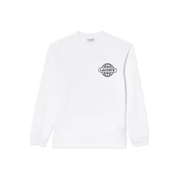 LACOSTE Long Sleeved Relaxed Fit Branded T Shirt Sweatshirt Men's White