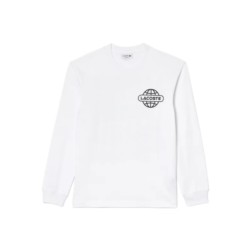 LACOSTE Long Sleeved Relaxed Fit Branded T Shirt Sweatshirt Men's White-0