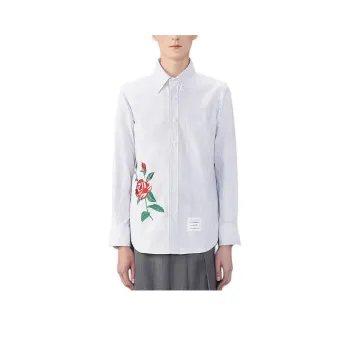 THOM BROWNE Rose embroidered Striped Cotton Shirt