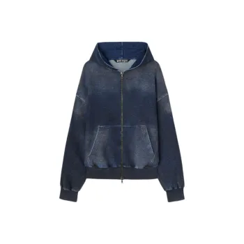 PALM ANGELS Monogram Printed Zip Up Denim Jacket