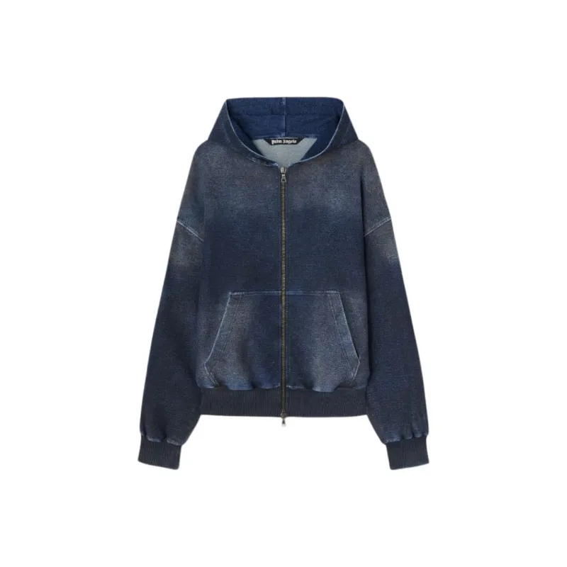 PALM ANGELS Monogram Printed Zip Up Denim Jacket-0