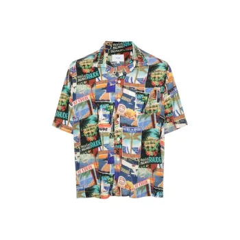 RHUDE Postal Card print Bowling Shirt