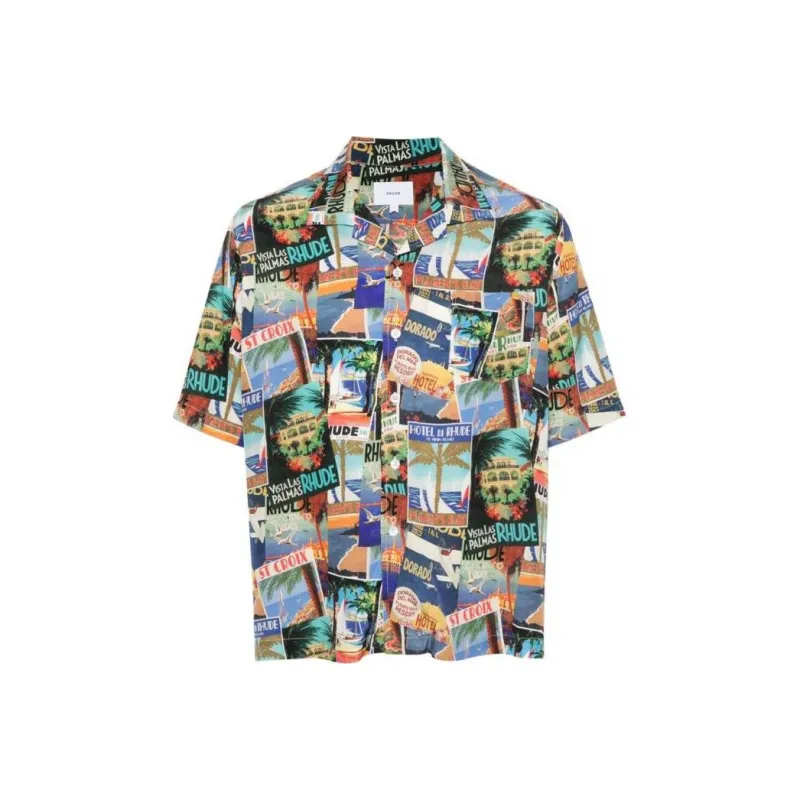 RHUDE Postal Card print Bowling Shirt-0