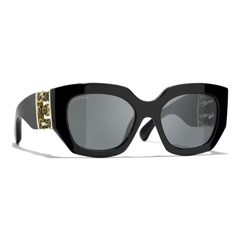 CHANEL Acetate Murano Pearl Irregular Shape Sunglasses Unisex Black-1
