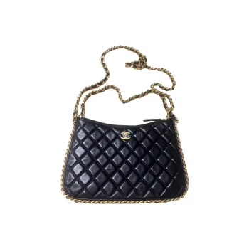 CHANEL Lambskin Hobo Bag, Handheld Portable Crossbody Bag, Shoulder Bag Regular Women's Black