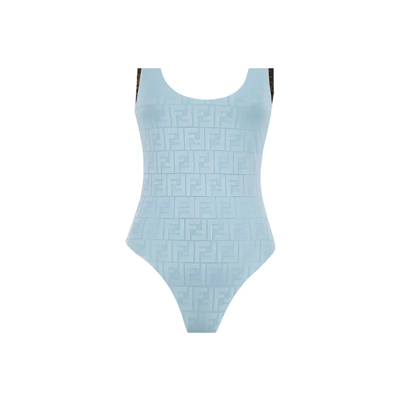 FENDI Jacquard Ff Motif One Piece Swimsuit Light Blue-4