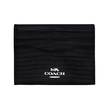 COACH Card Case Leather Wallets Card Holders Mini Women's Silver & Black